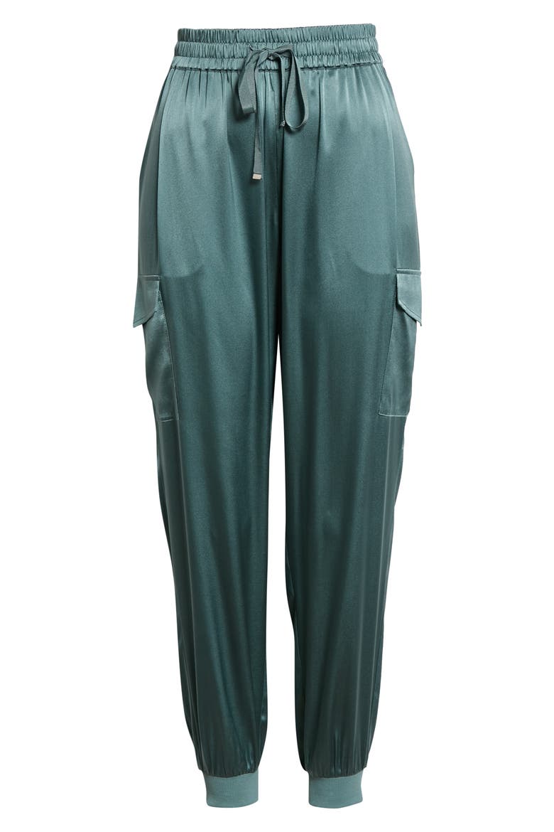 Elsie Stretch Silk Joggers, Alternate, color, TEAL