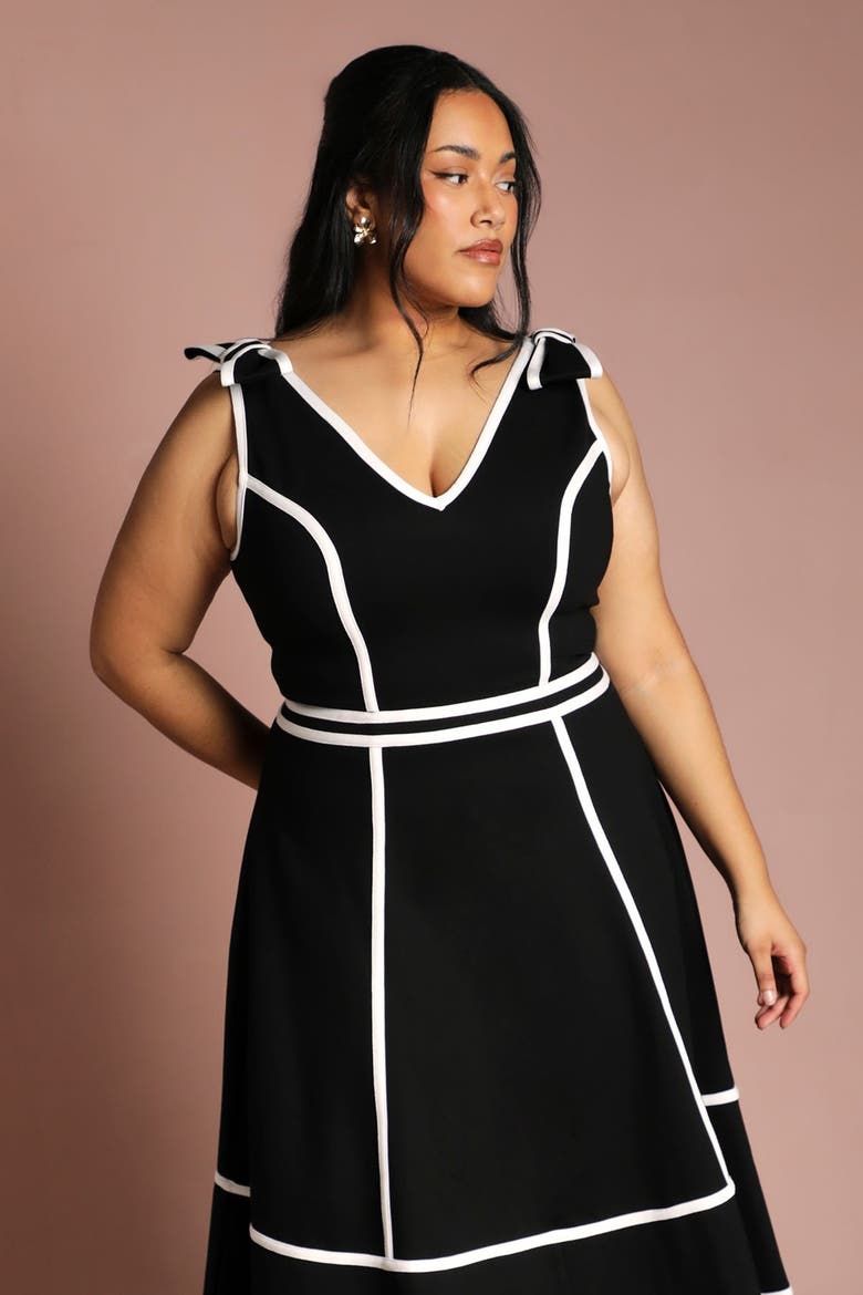 Plus Ponte V-Neck Midi Dress, Alternate, color, Black