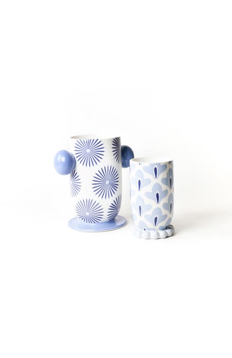 Iris Blue Cylinder Ceramic Vases 2 Piece Set