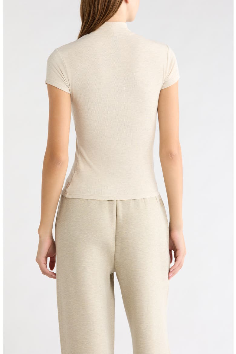 Mock Neck Short Sleeve Ribbed Top, Alternate, color, HTR BROWN RICE