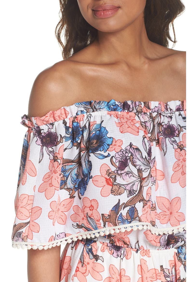 Off the Shoulder Tiered Midi Dress, Alternate, color, ORCHID