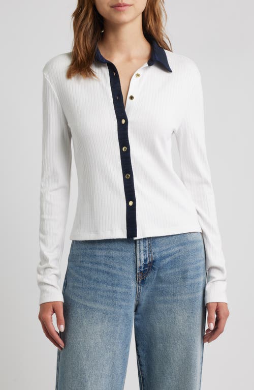 Rag & Bone Contrast Trim Rib Button-up Shirt In White