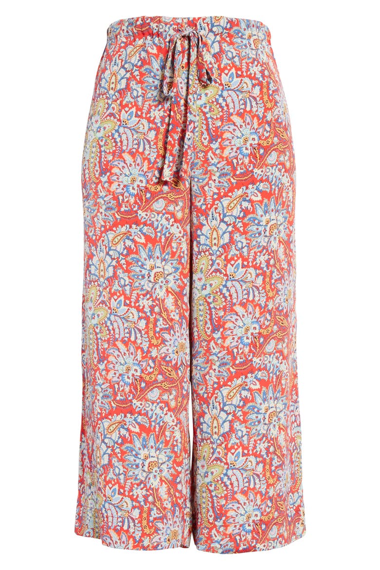 Floral Paisley Print Crop Pants, Alternate, color, RED