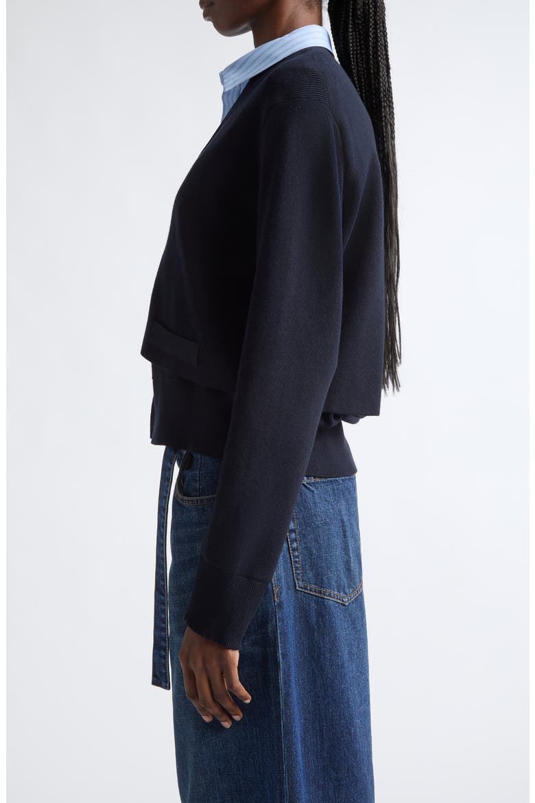 Layered Poplin & Knit Cardigan, Alternate, color, NAVY/ LIGHT BLUE STRIPE