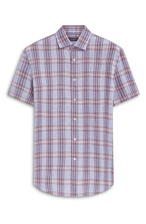 Bugatchi Plaid Short Sleeve Linen Button-up Shirt In Sky