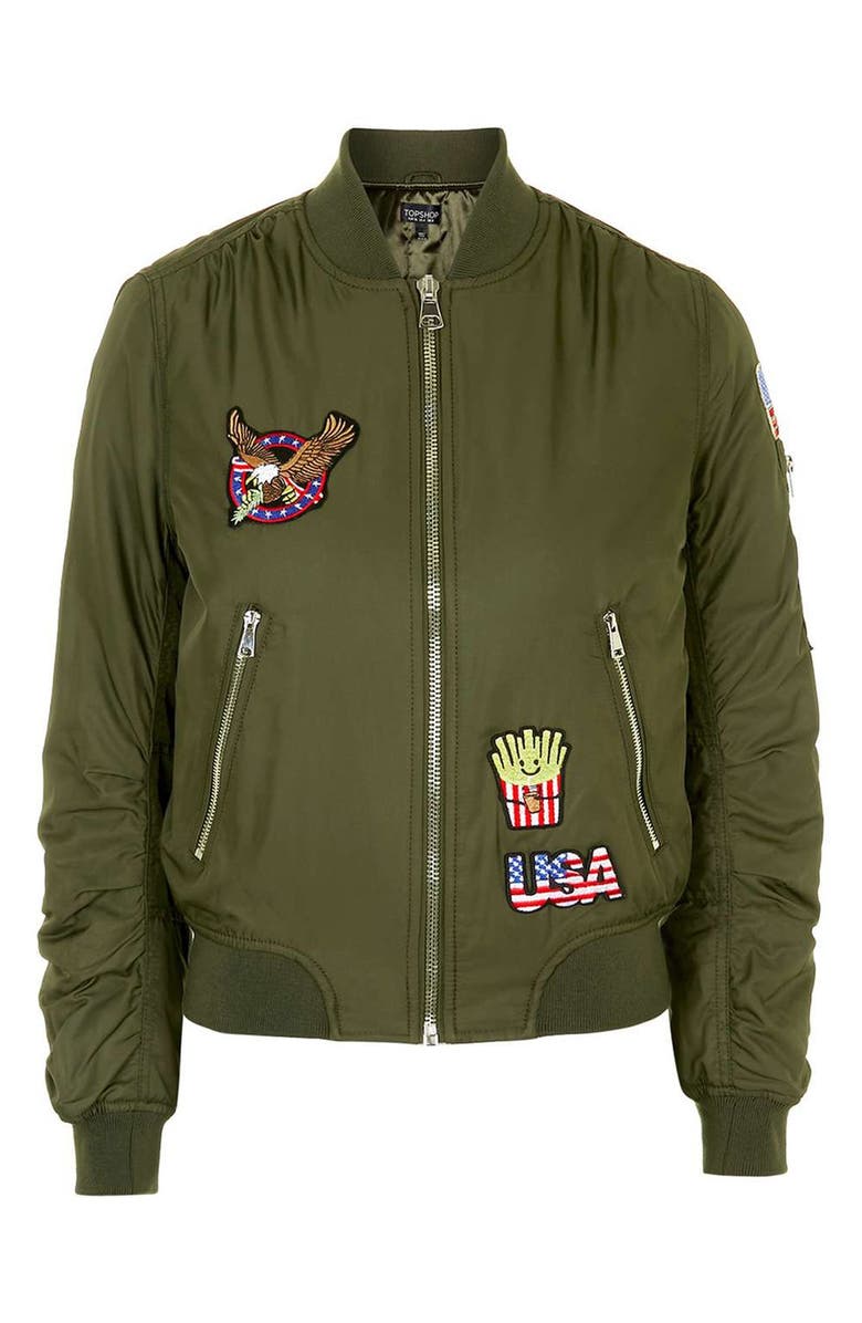 Topshop Badged MA1 Bomber Jacket, Alternate, color, 