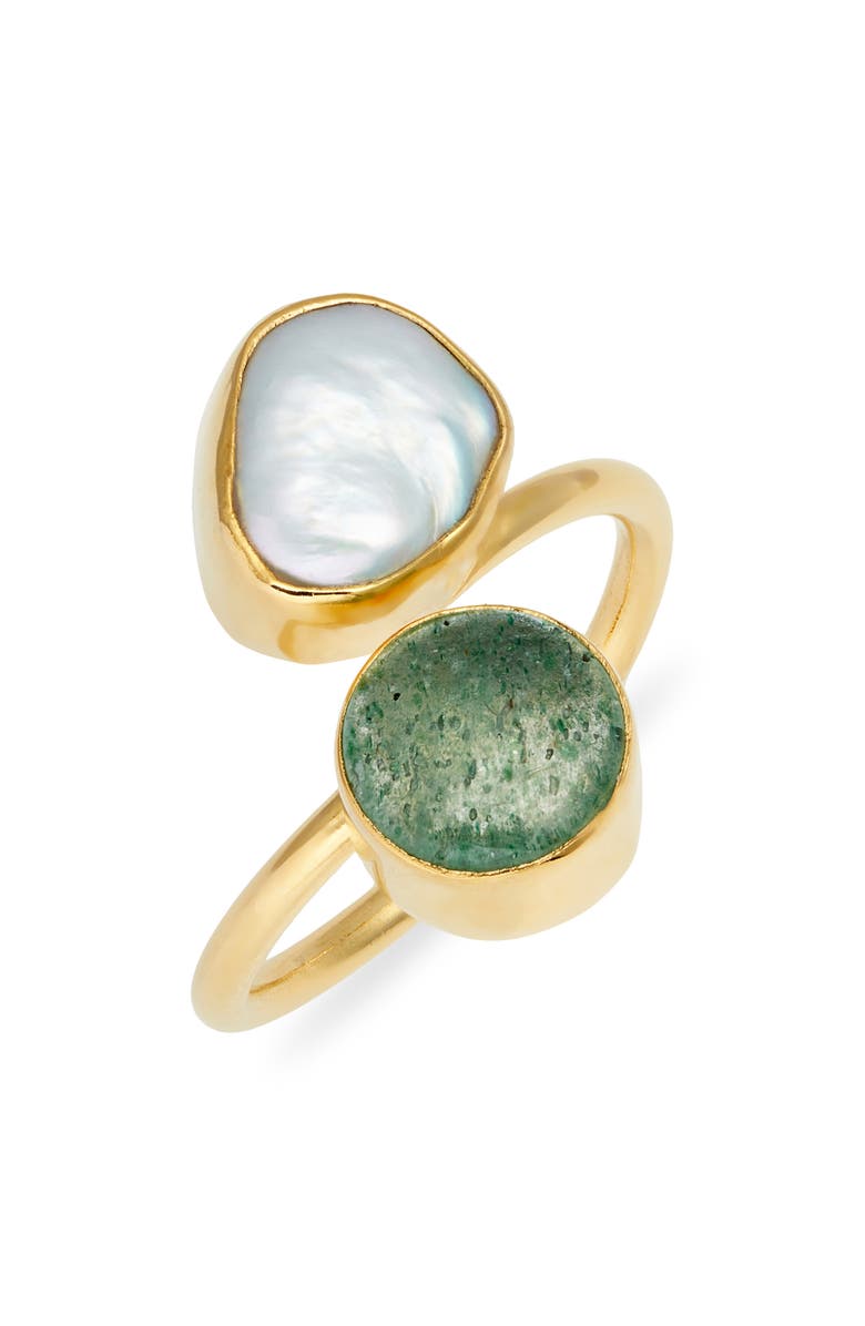 Kiara by Ki-Ele Pearl & Quartz Wrap Ring, Main, color, Gold