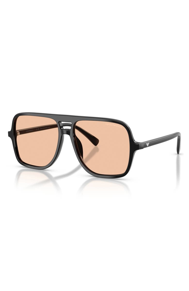 Emporio Armani 57mm Pilot Sunglasses, Alternate, color, Shiny Black / Light Orange