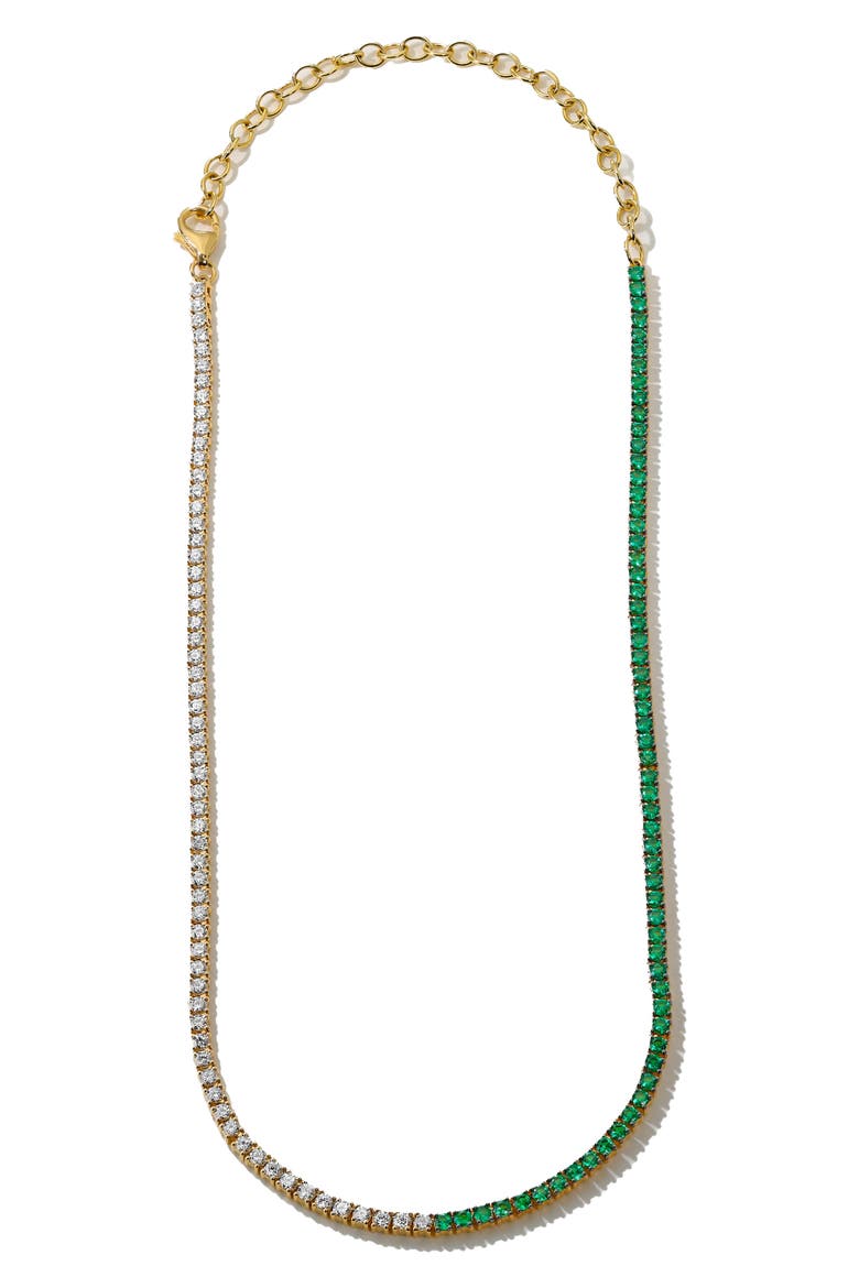 Half & Half Emerald and Diamond Tennis Necklace, Main, color, EMERALD