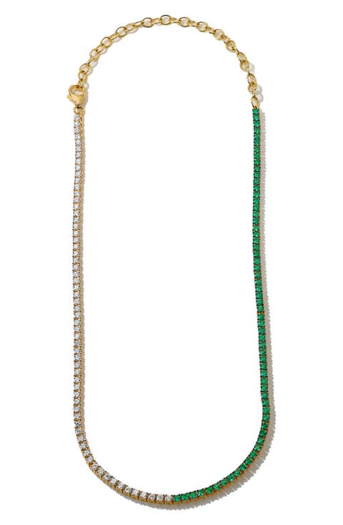 Half & Half Emerald and Diamond Tennis Necklace