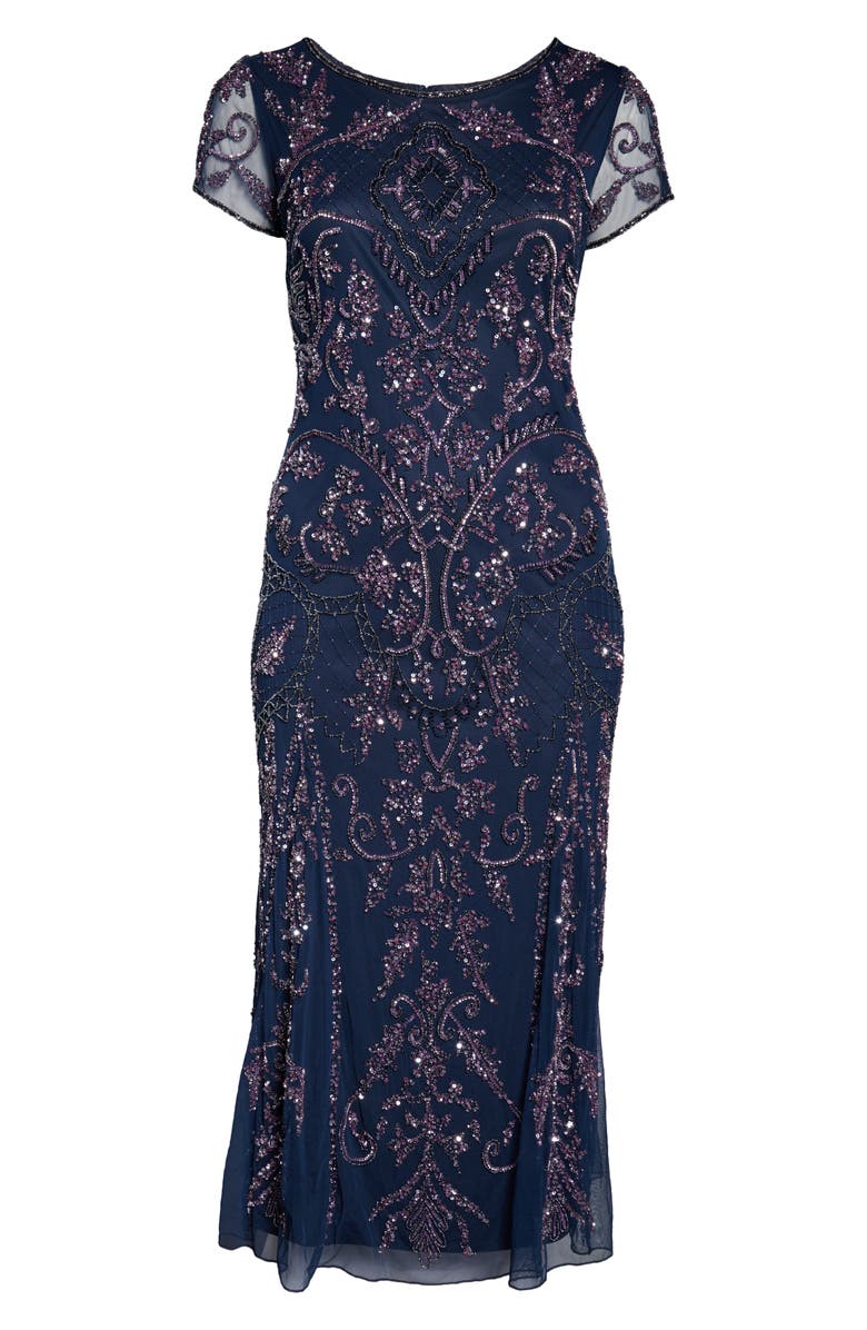 Pisarro Nights Beaded Short Sleeve Column Gown, Alternate, color,