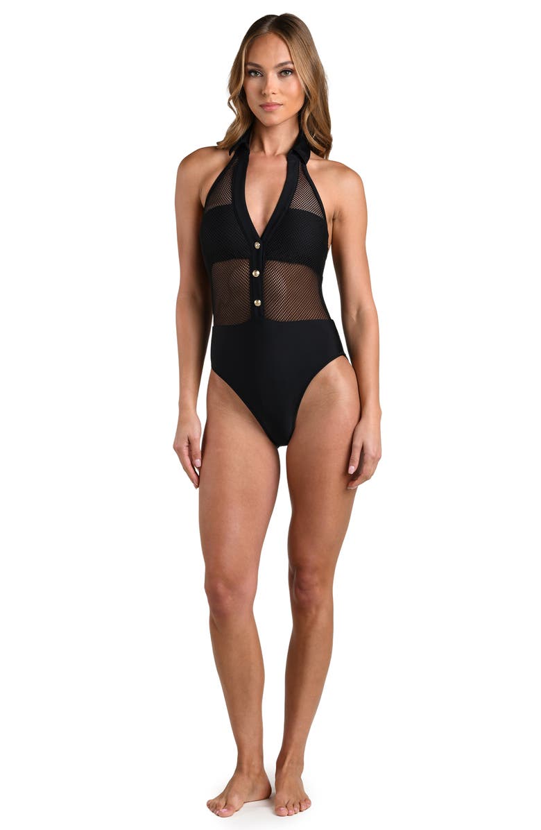 L'AGENCE Natalya Mesh One-Piece Swimsuit, Alternate, color, Black