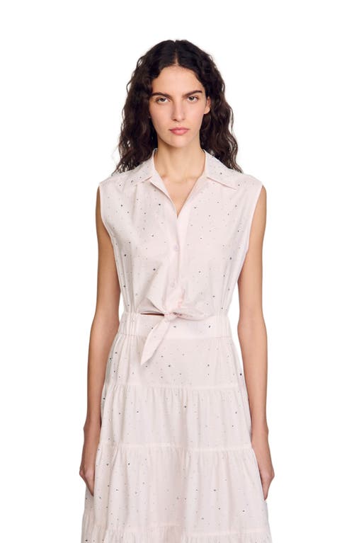 Sandro Rhinestone Tie-front Maxi Dress In Light Pink