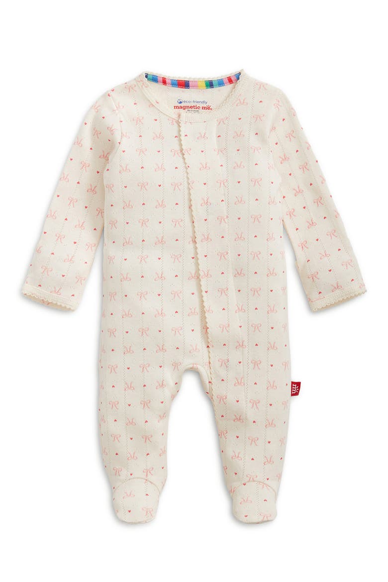 Heart 'n' Bow Organic Cotton Pointelle Footie, Main, color, HEBOW