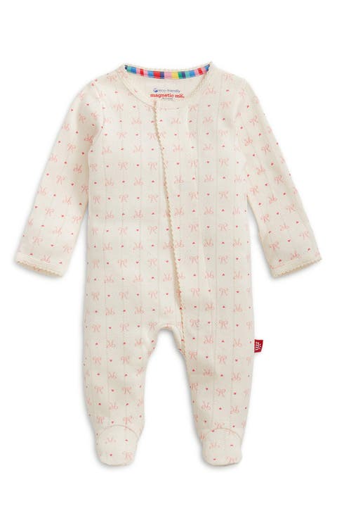 Heart 'n' Bow Organic Cotton Pointelle Footie (Baby)