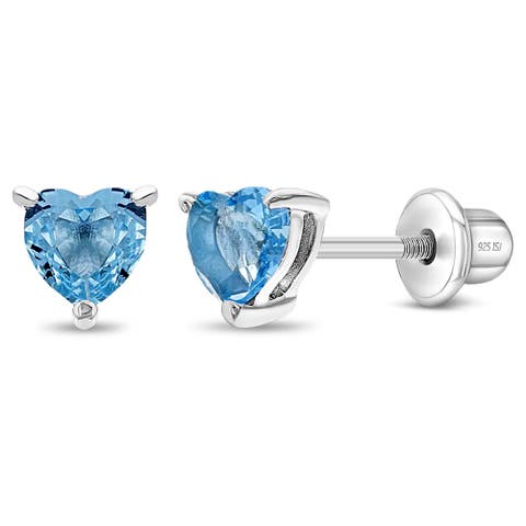 Cubic Zirconia Birthstone Heart Solitaire Earrings