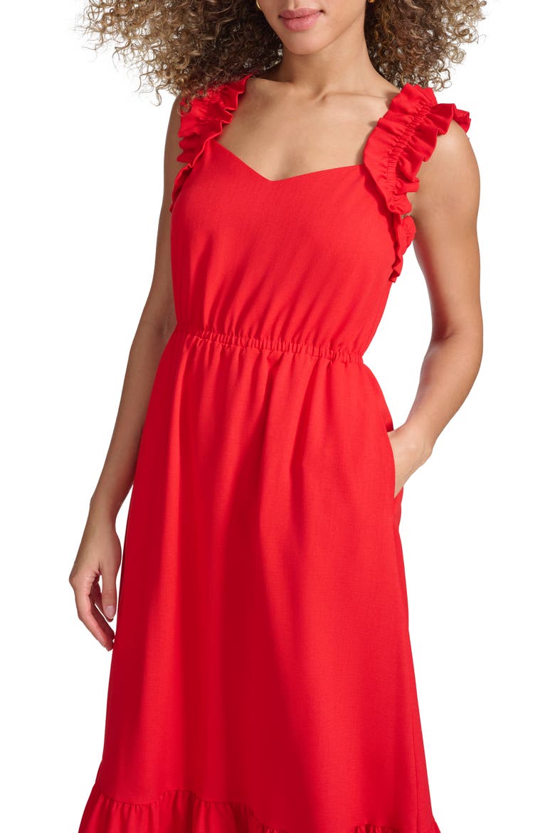 Ruffle Sleeveless Fit & Flare Midi Dress, Alternate, color, RED