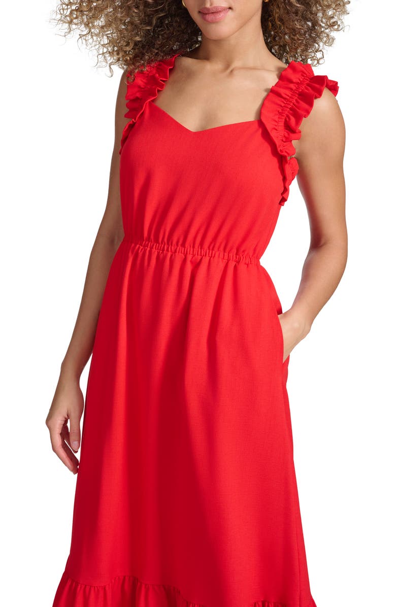 Kensie Ruffle Sleeveless Fit & Flare Midi Dress, Alternate, color, Red