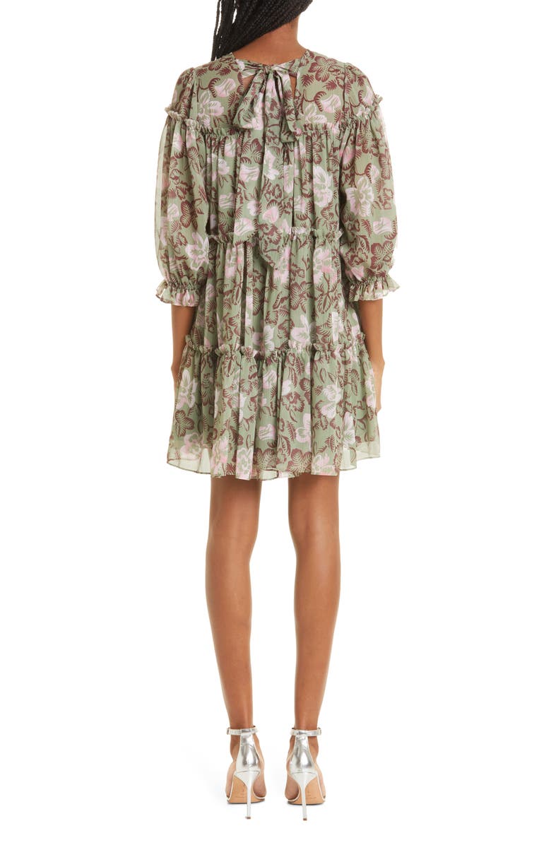 Ted Baker London Bunnoo Floral Print Long Sleeve Tiered Georgette Dress, Alternate, color, 