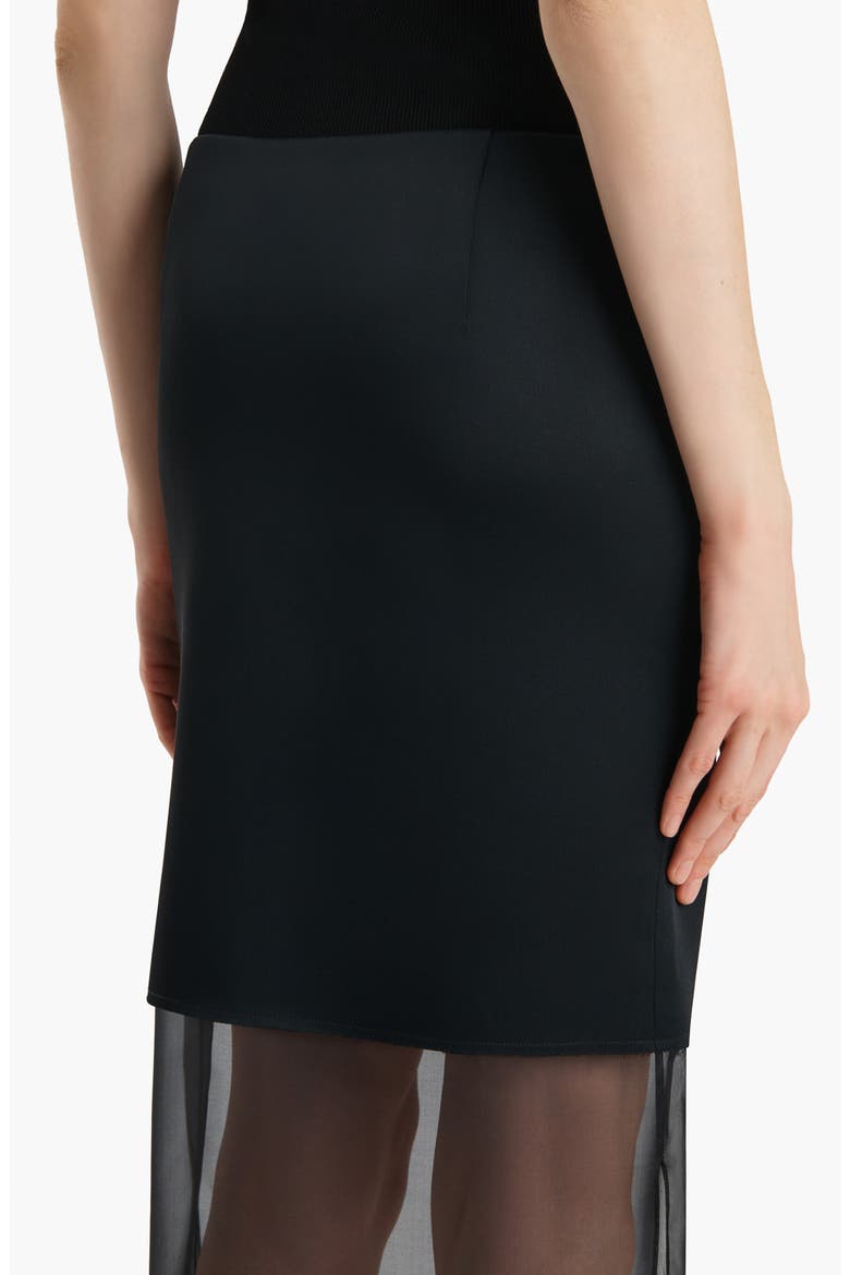 Sybil Bonded Crepe & Organza Midi Skirt, Alternate, color, BLACK