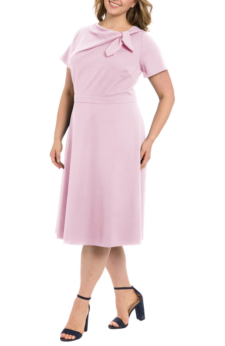 London Times Tie Neck Fit & Flare Midi Dress, Alternate, color, Orchid