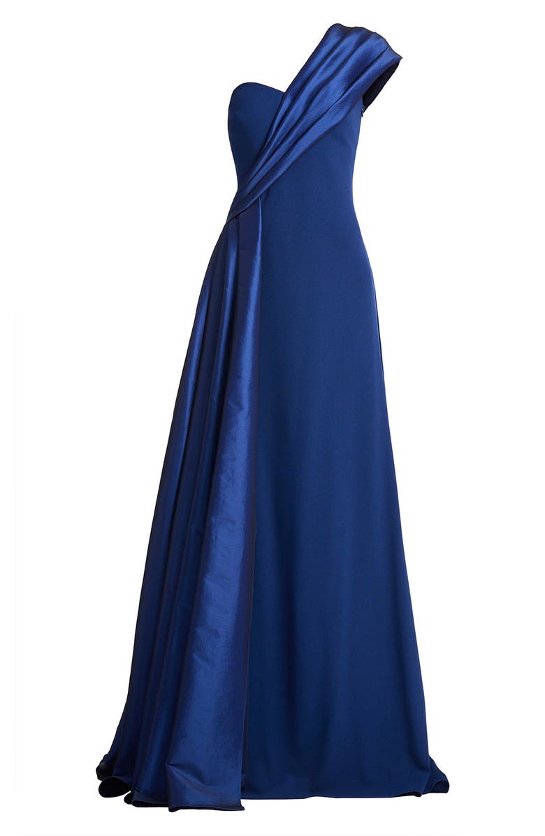 Tadashi Shoji One-Shoulder Crepe & Taffeta Ballgown, Alternate, color, Navy