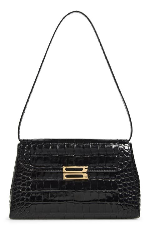 Dorian Croc Embossed Leather Trapeze Bag