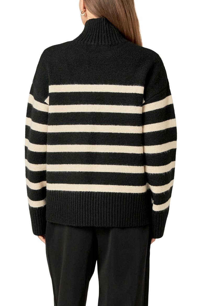 Stripe Turtleneck Sweater, Alternate, color, BLACK/ CREAM