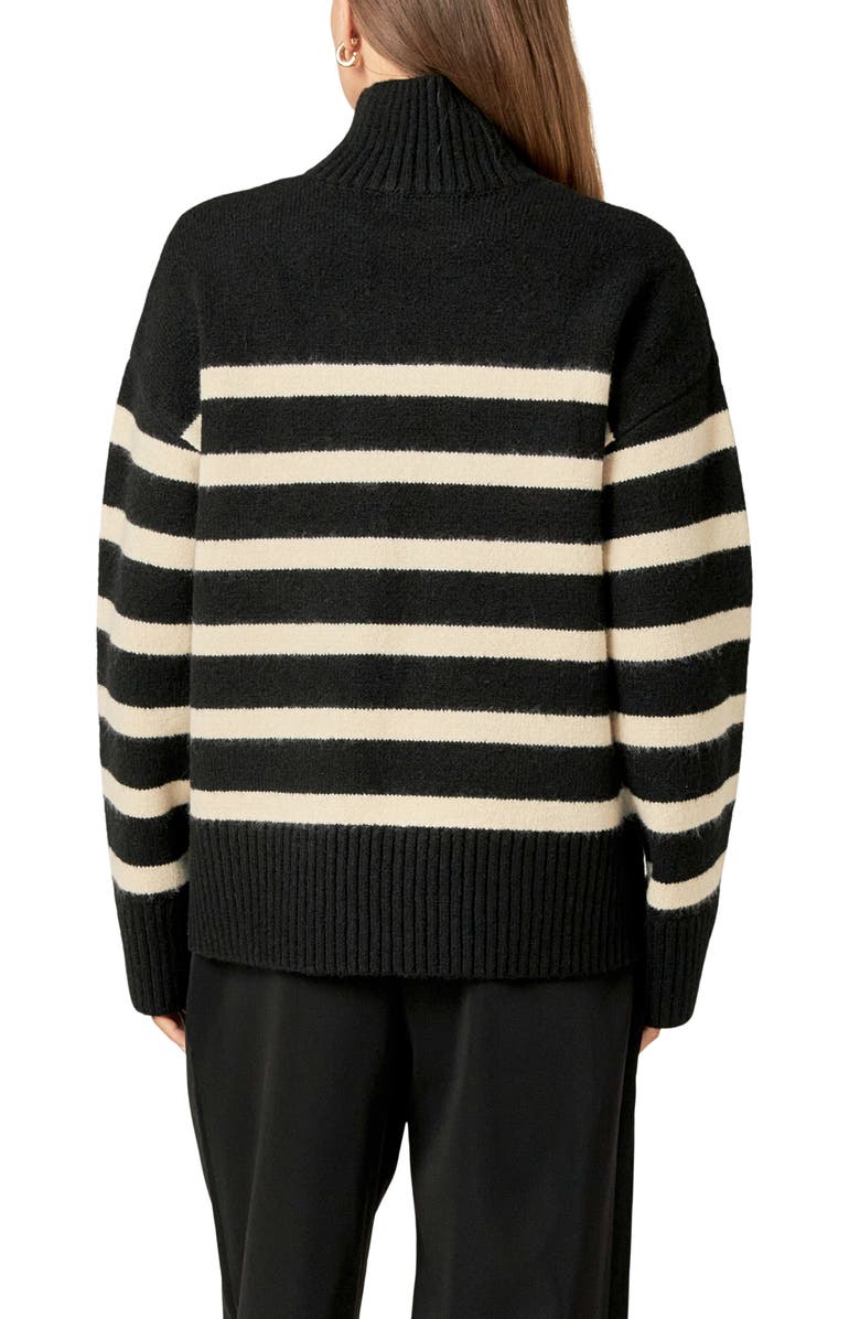 English Factory Stripe Turtleneck Sweater, Alternate, color, Black/ Cream
