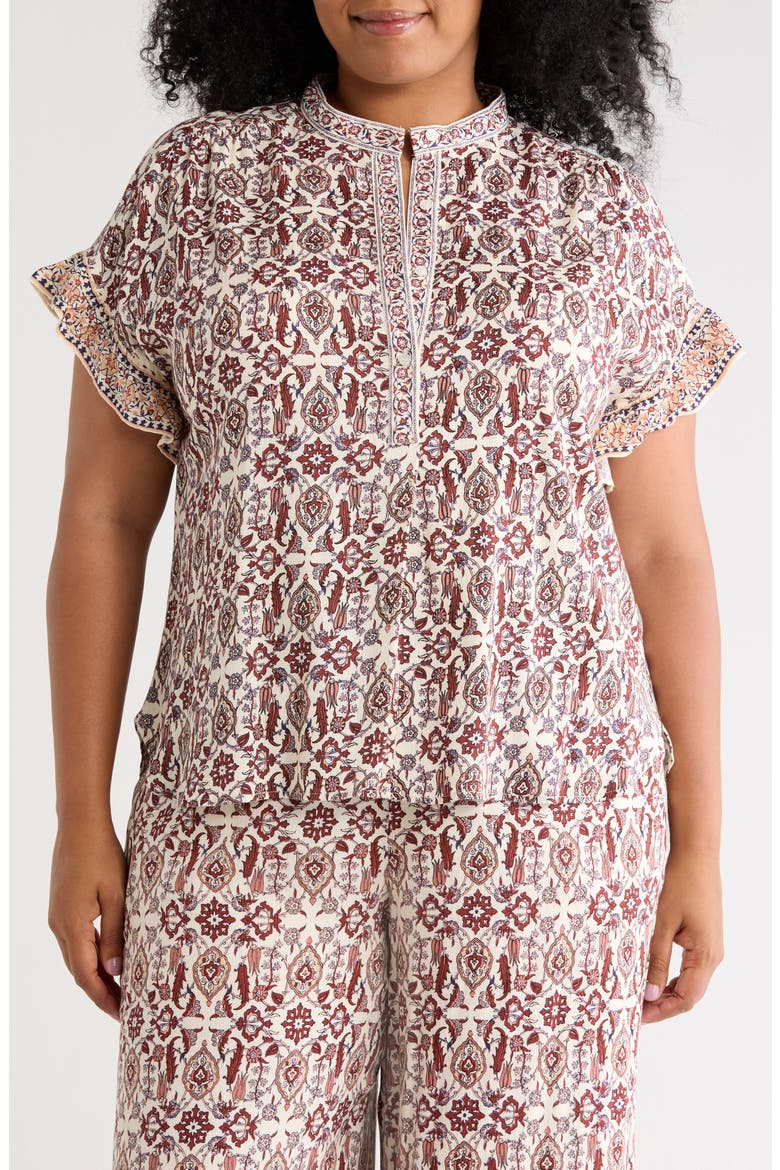 Dolman Short Sleeve Top, Main, color, CREAM/ NAVY/ RUST GARDEN