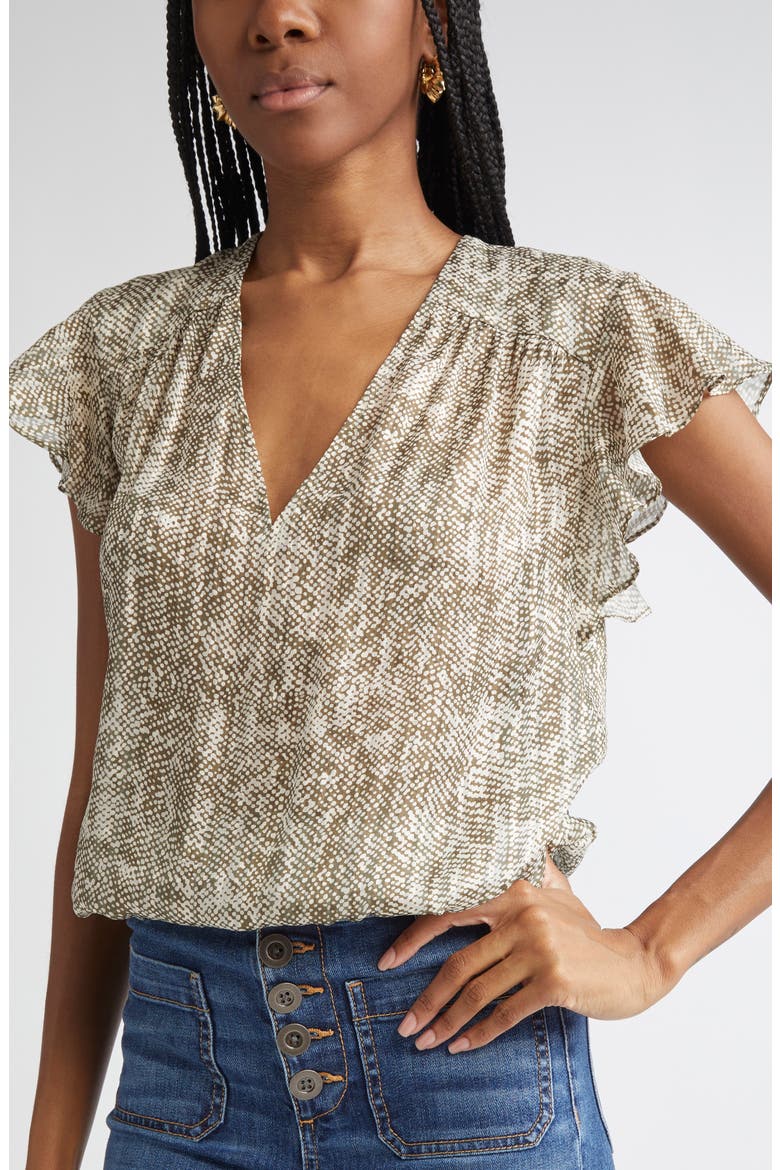 Teresa Abstract Snakeskin Print Silk Blend Top, Alternate, color, OLIVE BAJA DOT