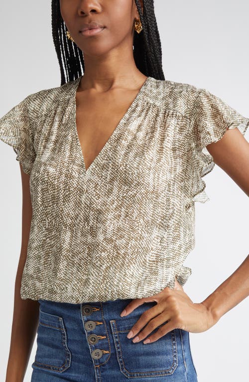 Ramy Brook Teresa Flutter Sleeve Top In Olive Baja Dot Print In Green