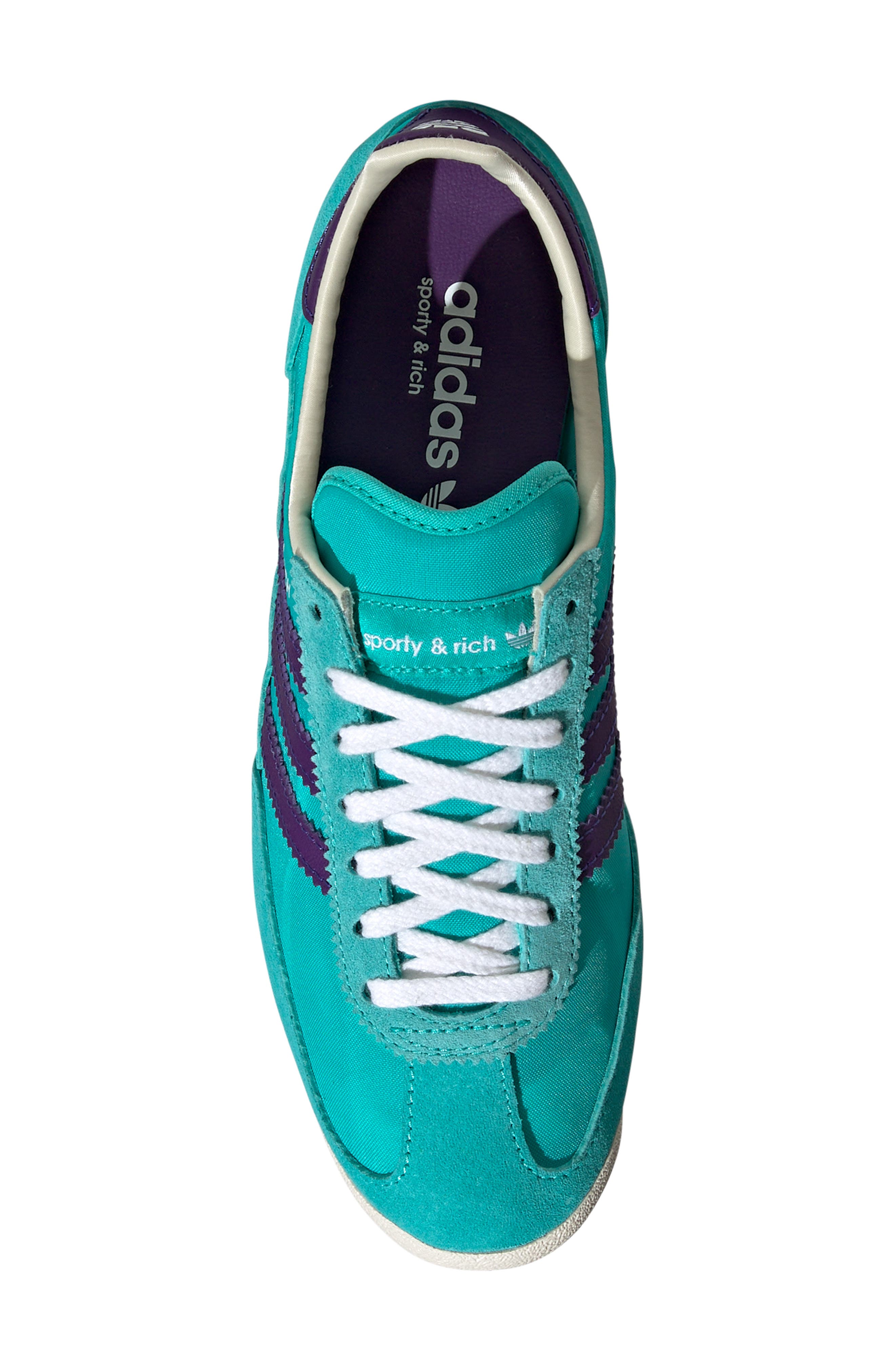 adidas x Sporty & Rich Gender Inclusive SL 72 Sneaker, Alternate, color, Mint/ Purple/ Cream White