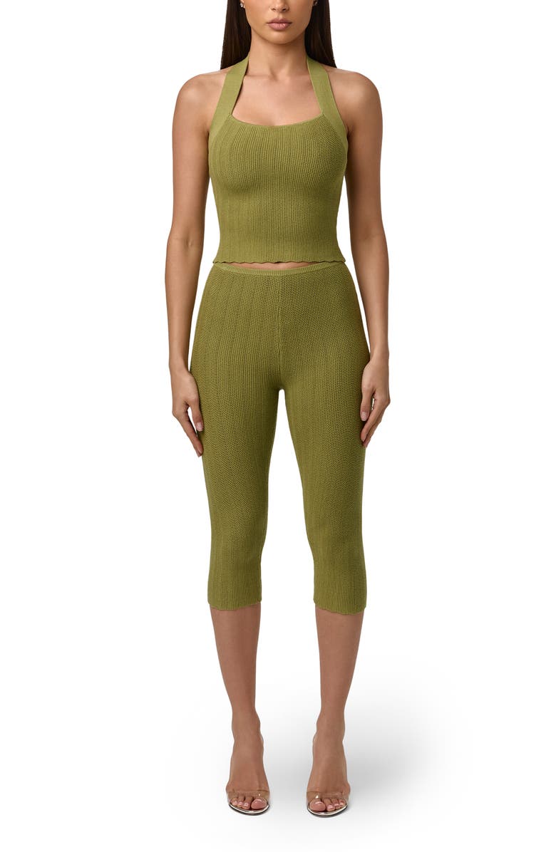 Naked Wardrobe Crop Knit Halter Top, Alternate, color, Sage