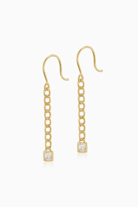 14K Gold Dazzle Me Curb Drop Earrings