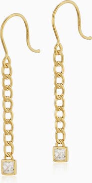 Oradina 14K Gold Dazzle Me Curb Drop Earrings