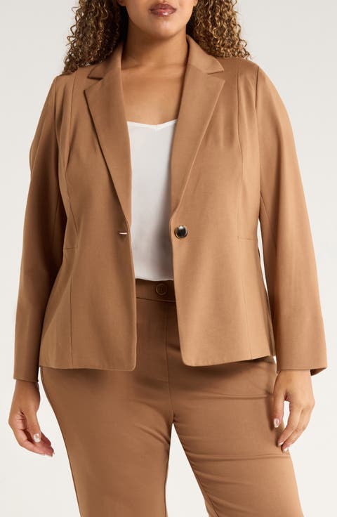 One-Button Seamed Waist Blazer (Plus)