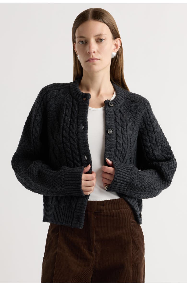 Modern Citizen Eloise Button Cable Cardigan, Main, color, Charcoal