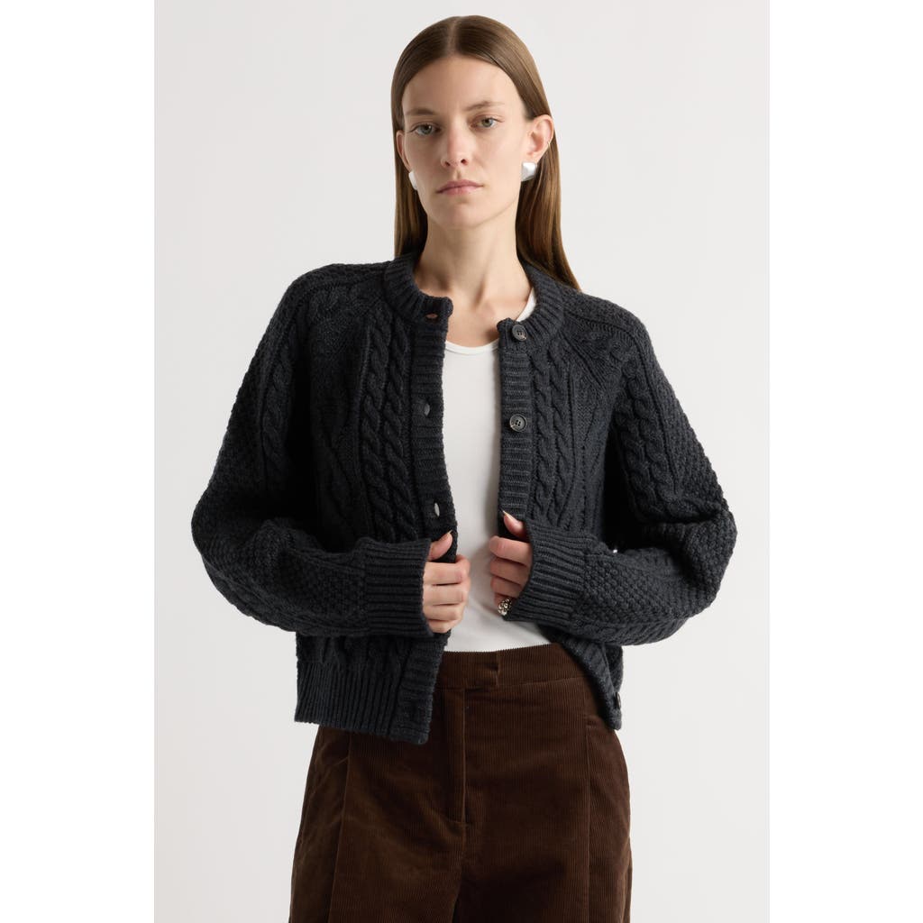 Modern Citizen Eloise Button Cable Cardigan In Black