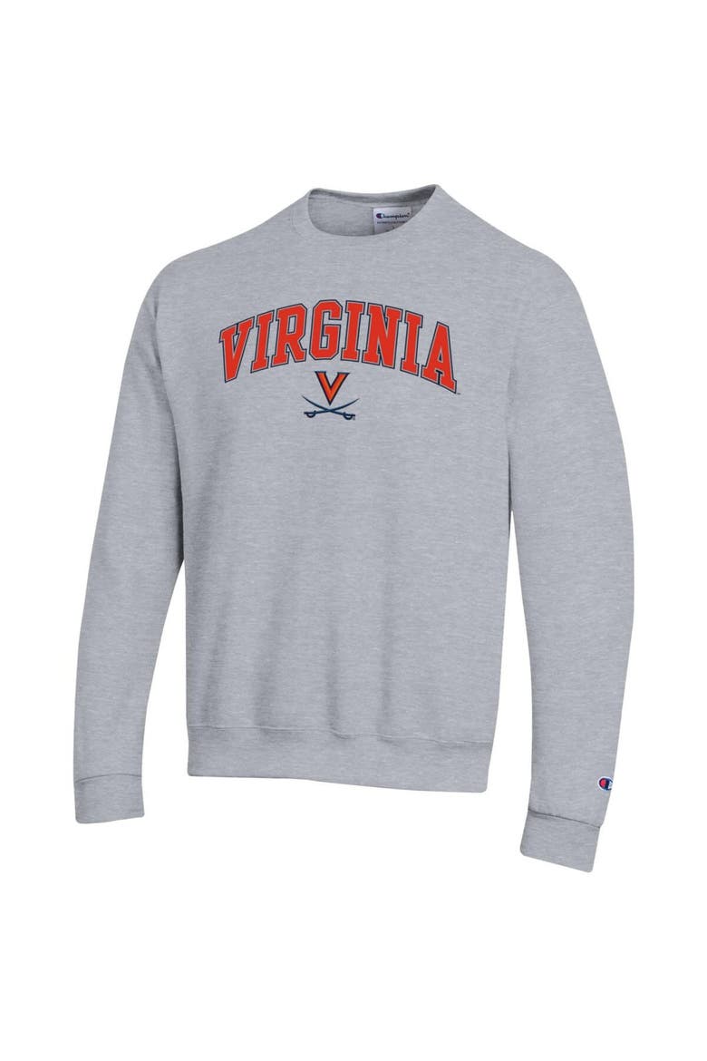 Men's Champion  Heather Gray Virginia Cavaliers Arch Over Logo Pullover Sweatshirt, Alternate, color, Heather Gray