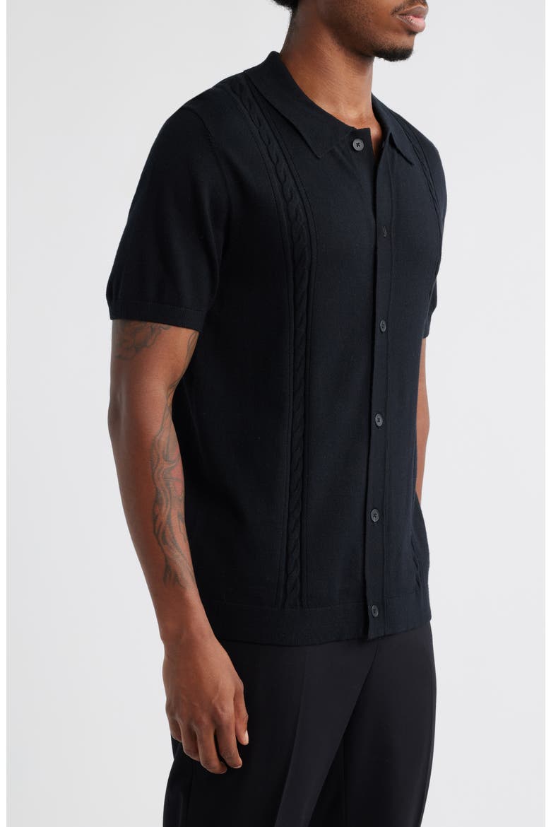 Cable Detail Short Sleeve Cardigan, Alternate, color, BLACK CAVIAR