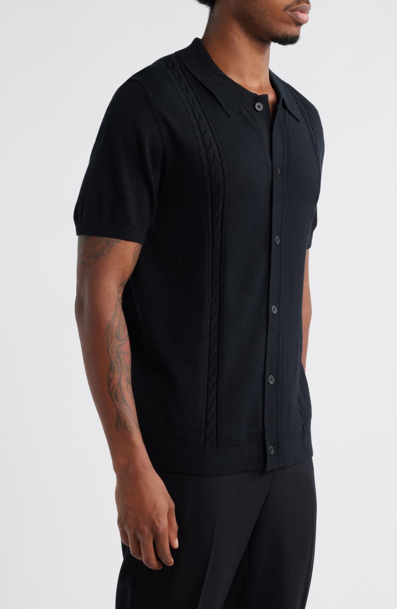 Open Edit Cable Detail Short Sleeve Cardigan, Alternate, color, Black Caviar
