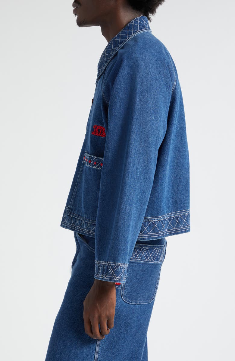 Bode Embroidered Denim Jacket, Alternate, color, Indigo