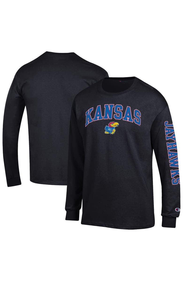 Champion Men's Champion  Black Kansas Jayhawks Arch Over Logo 2-Hit Long Sleeve T-Shirt, Main, color, Black