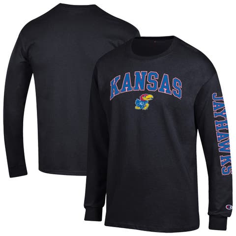 Men's Champion  Black Kansas Jayhawks Arch Over Logo 2-Hit Long Sleeve T-Shirt