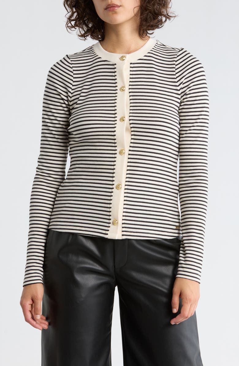 DKNY Jeans Rib Knit Cardigan, Main, color, Eggnog/ Black