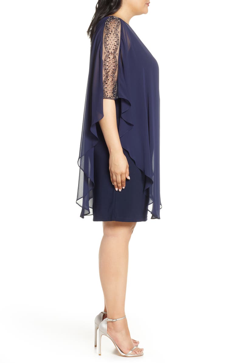 Xscape Evenings Xscape Chiffon Overlay Beaded Sleeve Cocktail Dress, Alternate, color, 