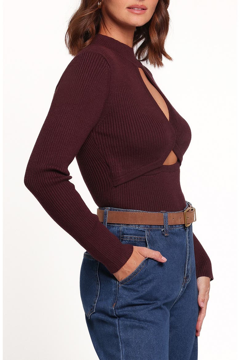 Emmy Keyhole Mock Neck Sweater, Alternate, color, BURGUNDY