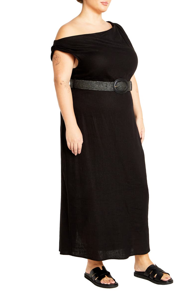Milly Asymmetric Neck Maxi Dress, Alternate, color, BLACK