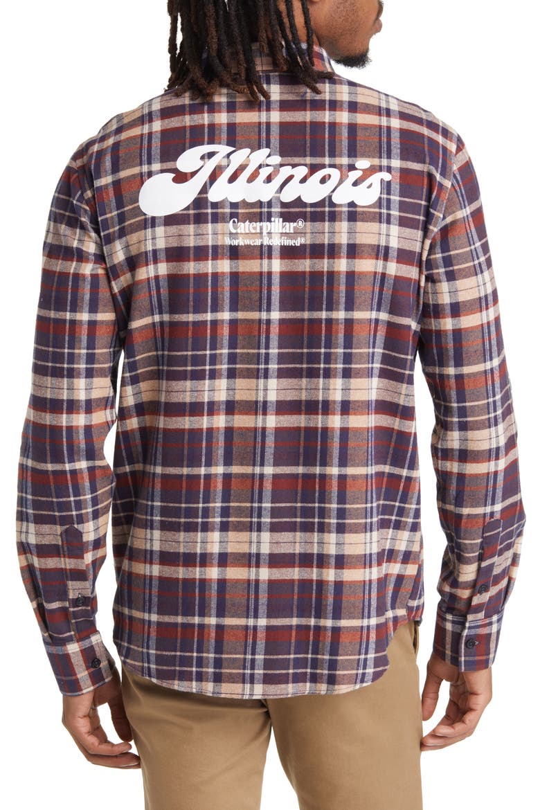 Illinois Plaid Cotton Flannel Button-Up Shirt, Alternate, color, NAVY CHECK